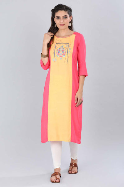 Peach Round Neck Printed kurta