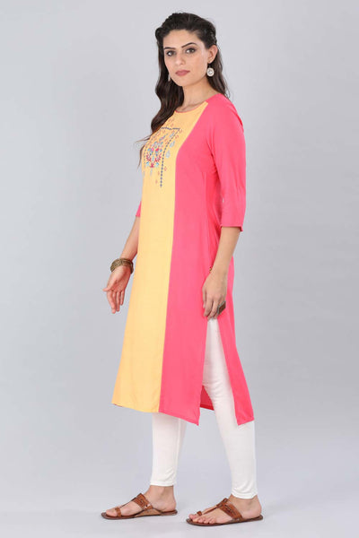 Peach Round Neck Printed kurta