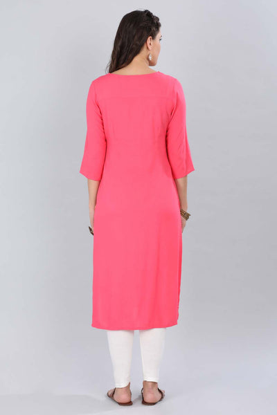 Peach Round Neck Printed kurta