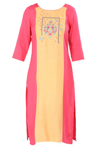 Peach Round Neck Printed kurta