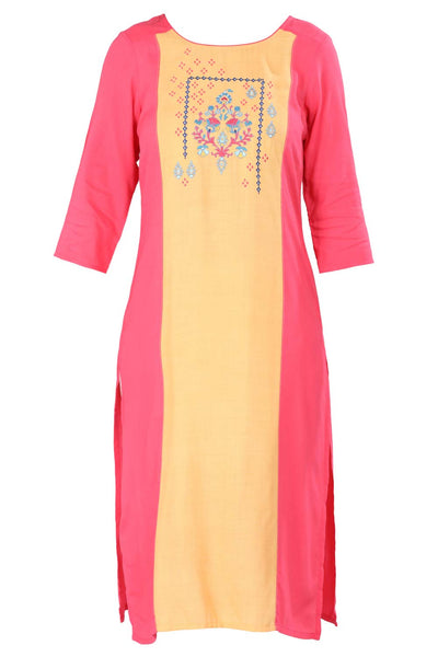 Peach Round Neck Printed kurta