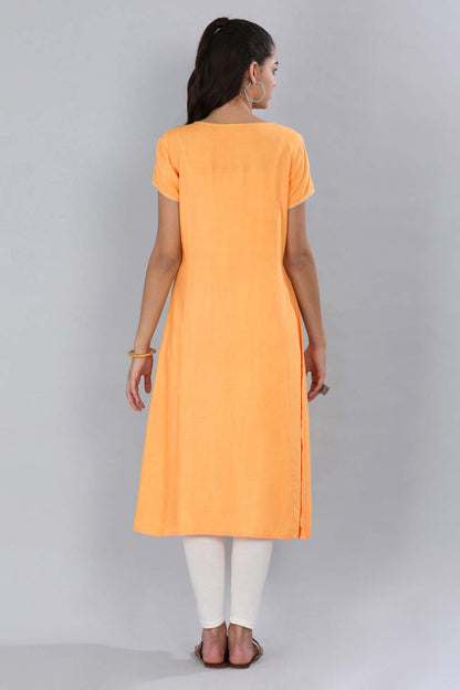 Orange Mandarin Neck Printed kurta