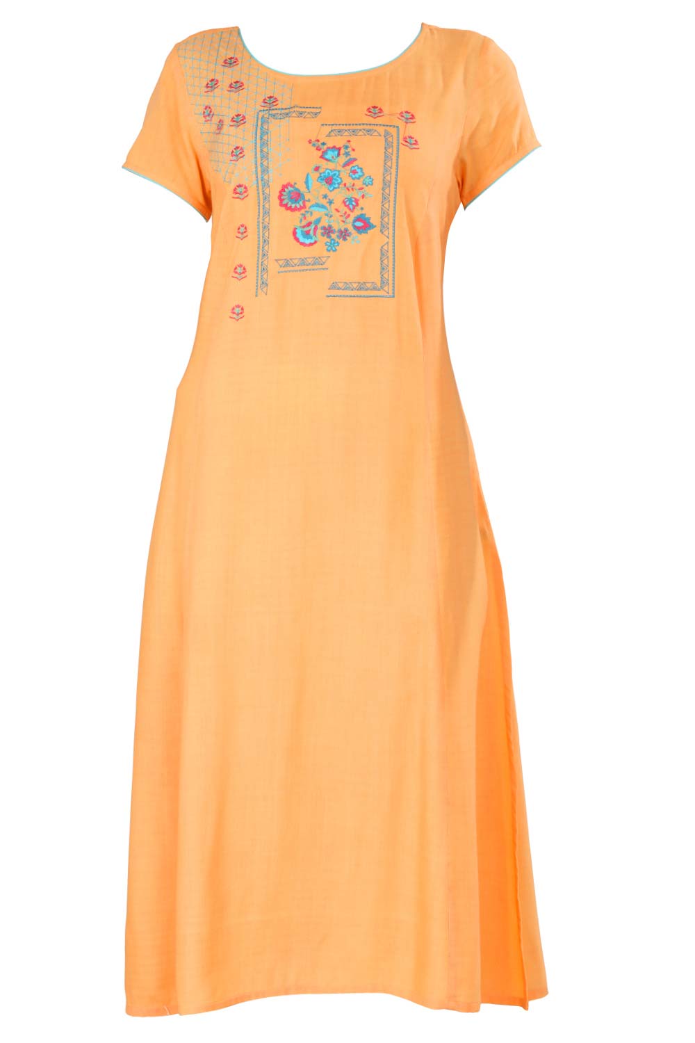 Orange Mandarin Neck Printed kurta