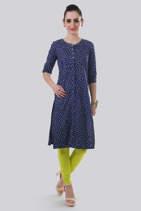 Blue Round Neck Printed kurta