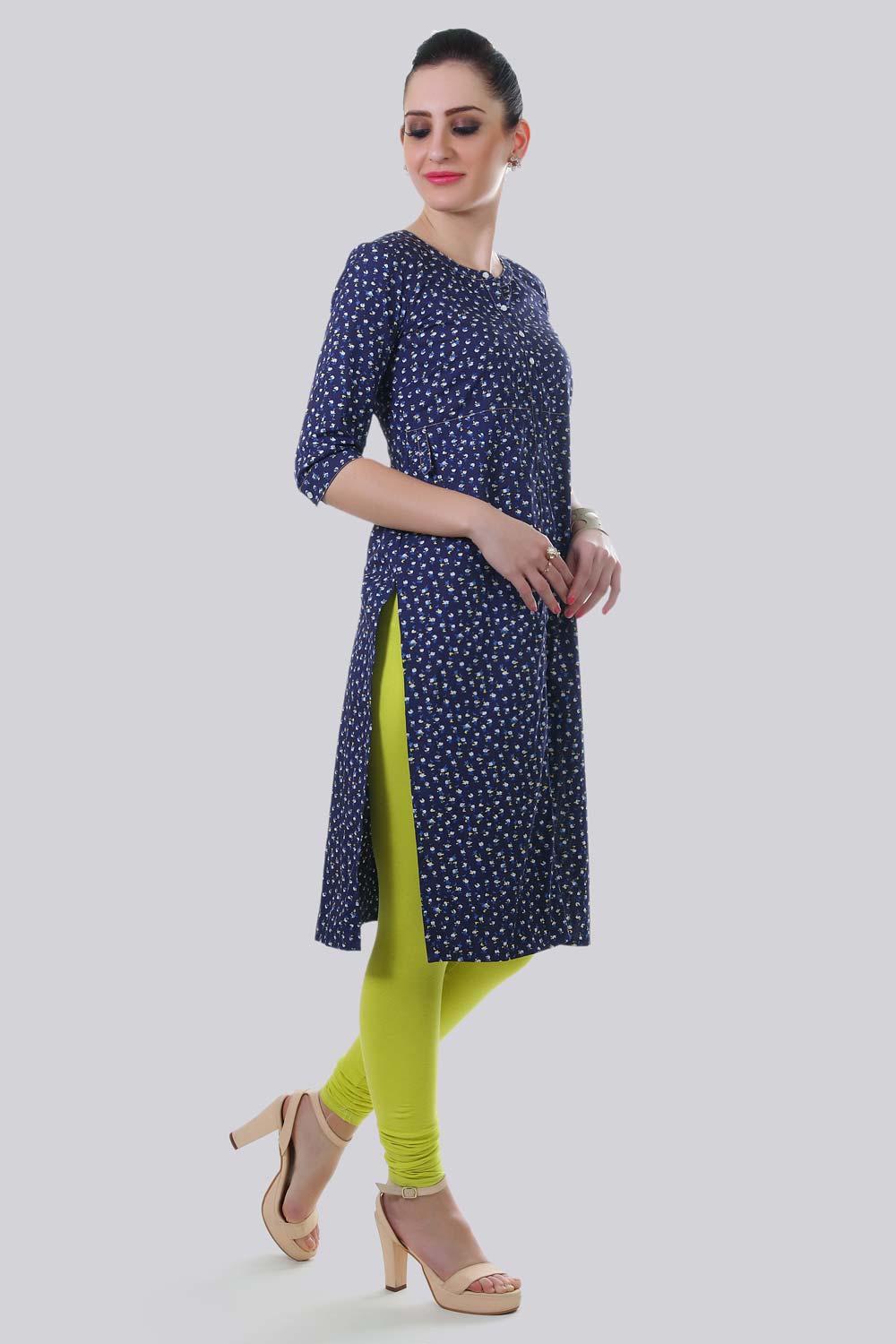Blue Round Neck Printed kurta
