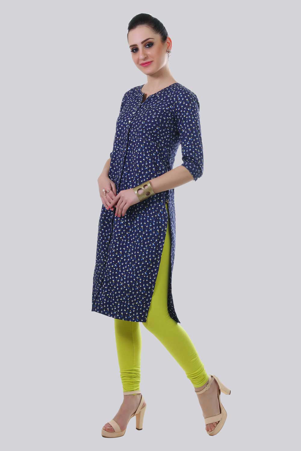 Blue Round Neck Printed kurta