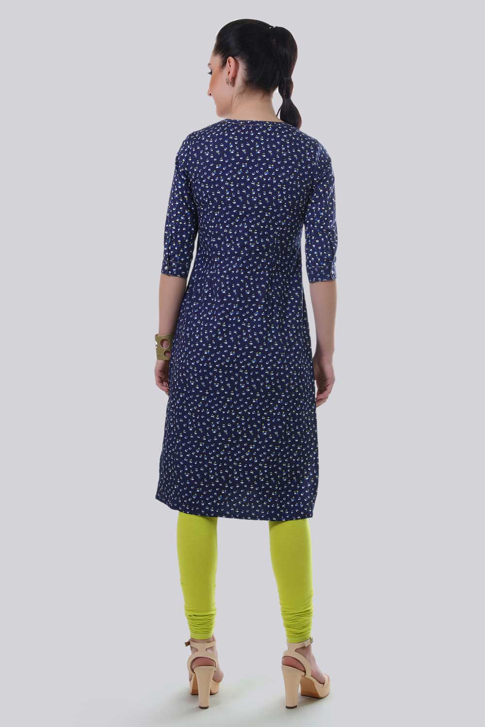 Blue Round Neck Printed kurta