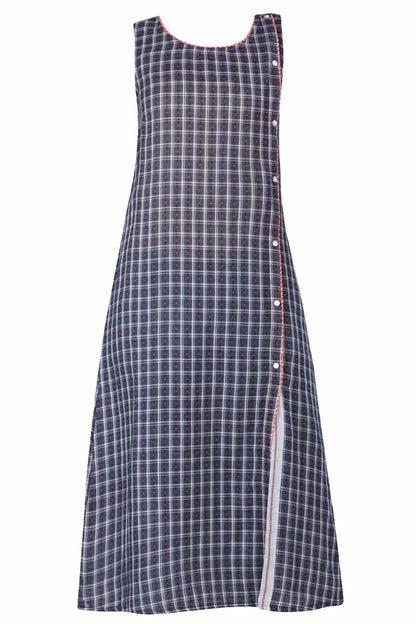 Blue Round Neck Checkered kurta