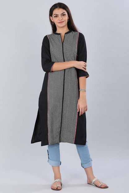 Black Mandarin Neck Checkered kurta