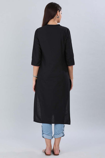 Black Mandarin Neck Checkered kurta