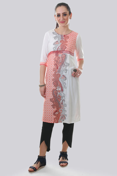 Pink Round Neck Printed kurta