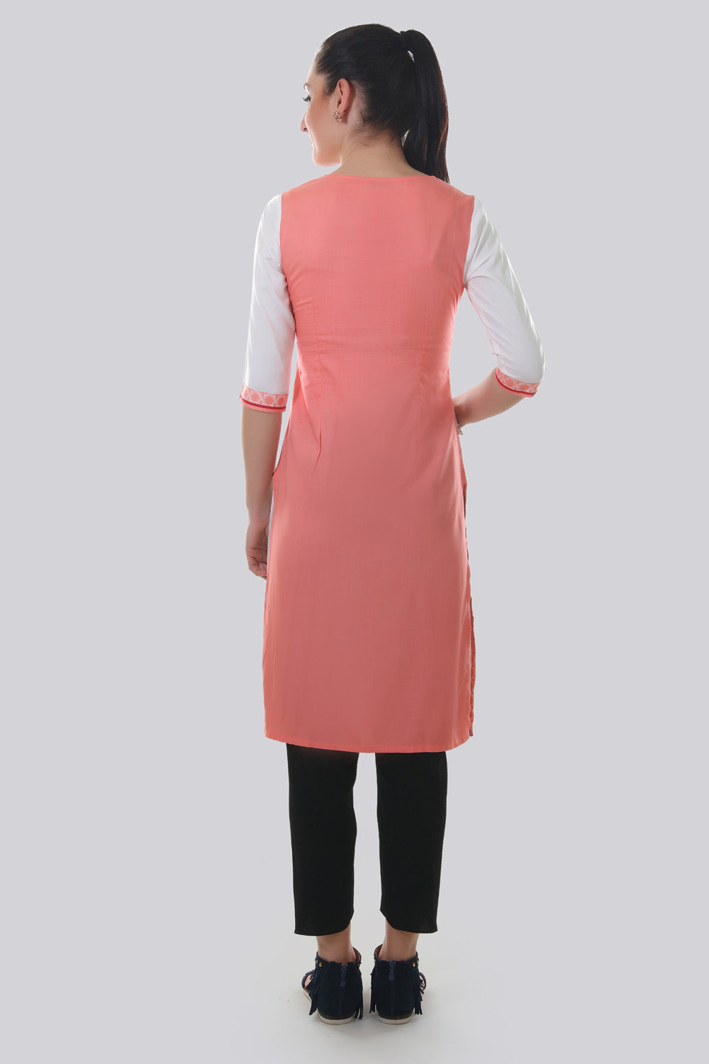 Pink Round Neck Printed kurta
