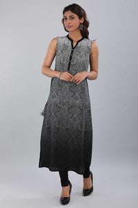 Black Mandarin Neck Ombre Dyed kurta