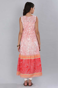 Red &amp; White Round Neck Printed kurta