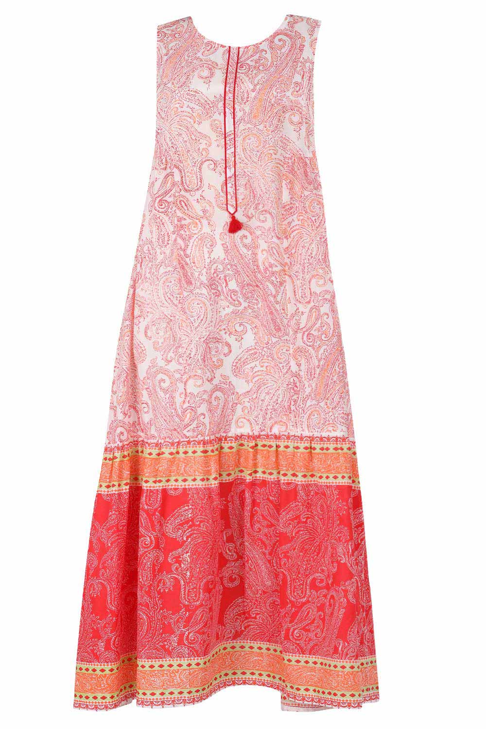 Red &amp; White Round Neck Printed kurta