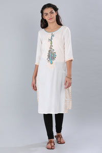White Round Neck Solid kurta