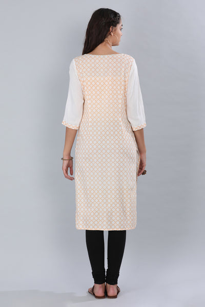 White Round Neck Solid kurta