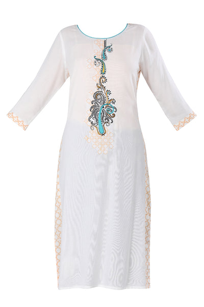 White Round Neck Solid kurta