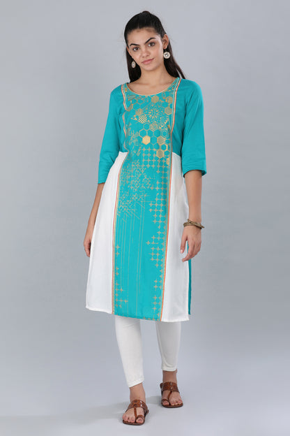 Green Round Neck Printed kurta