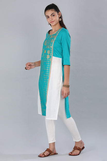 Green Round Neck Printed kurta