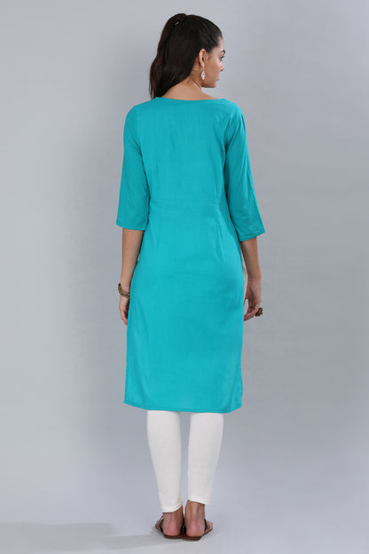 Green Round Neck Printed kurta