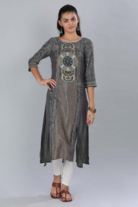 Grey Round Neck Printed kurta