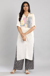White Printed Straight kurta