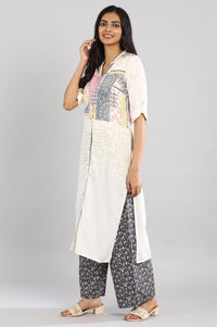 White Printed Straight kurta