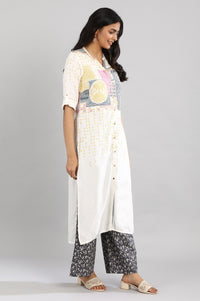 White Printed Straight kurta