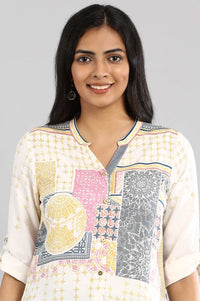 White Printed Straight kurta