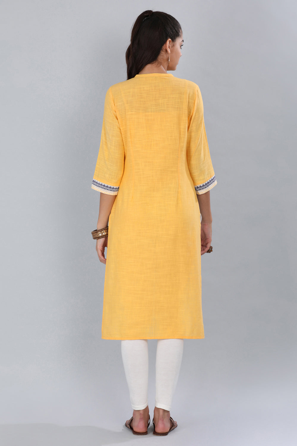 Yellow Mandarin Neck Printed kurta