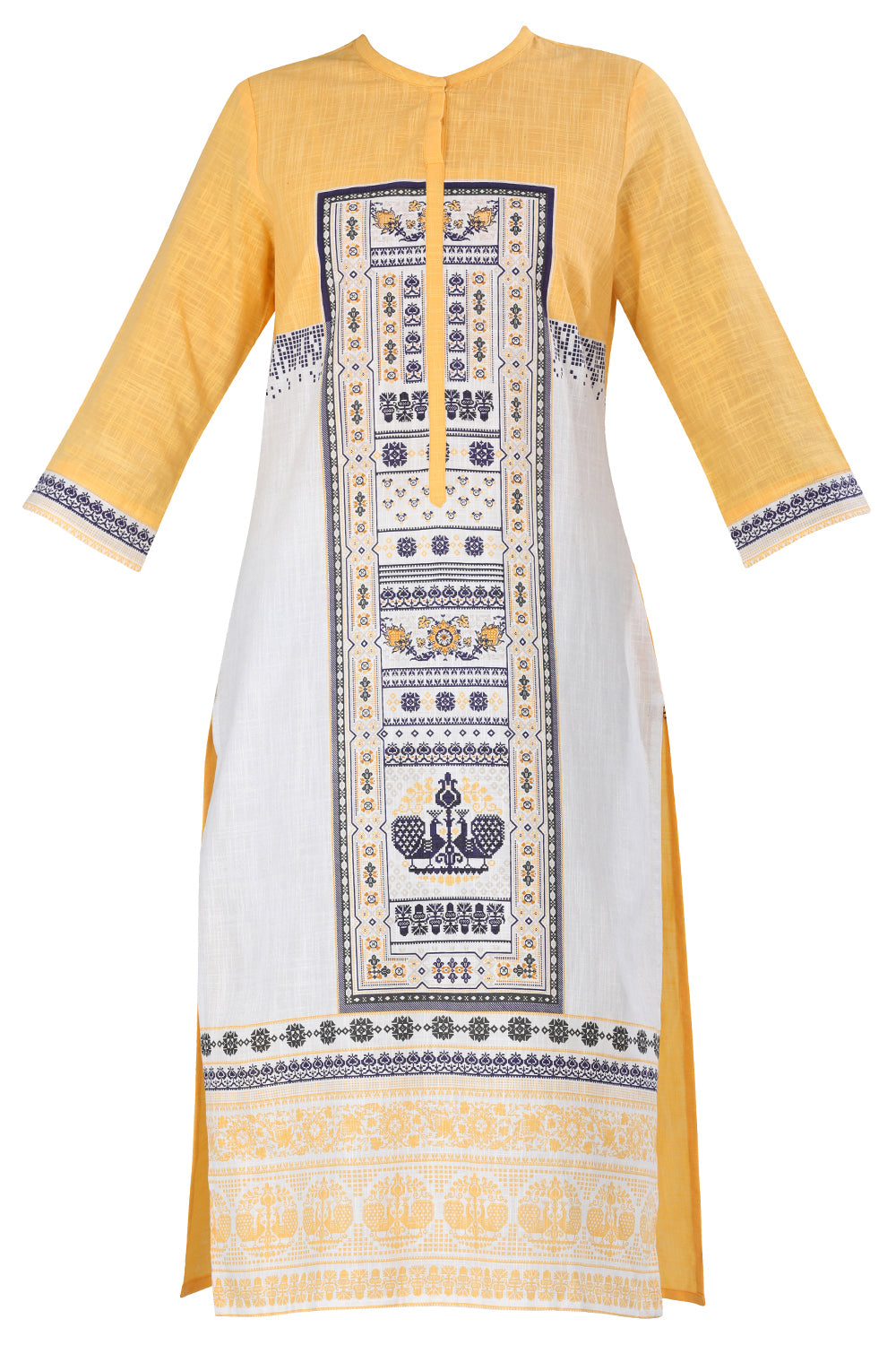 Yellow Mandarin Neck Printed kurta
