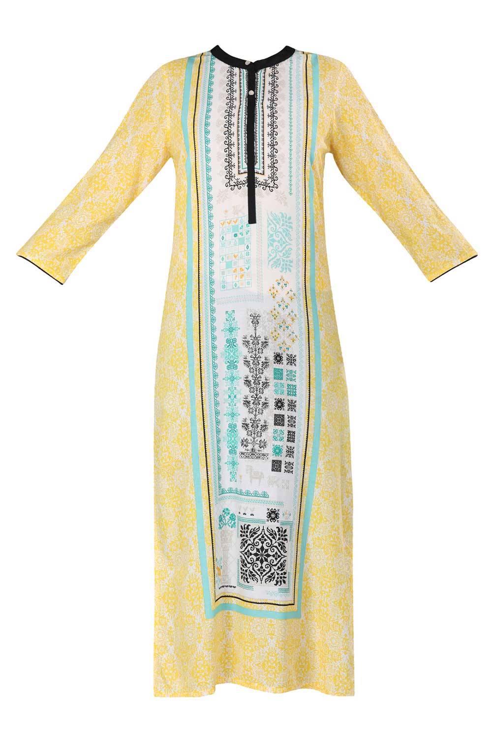 Yellow Mandarin Neck Printed kurta