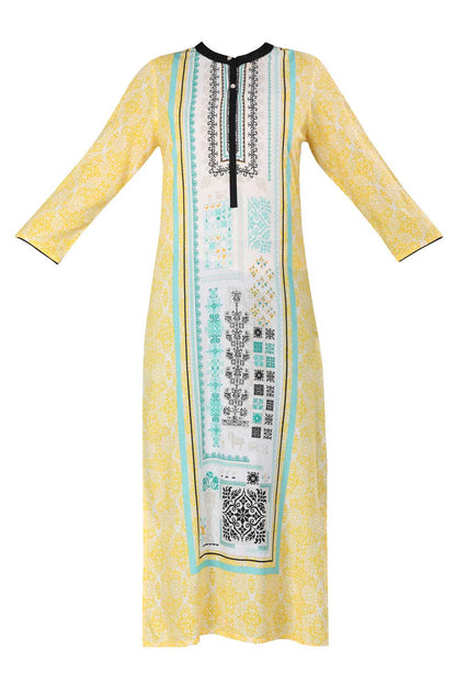 Yellow Mandarin Neck Printed kurta