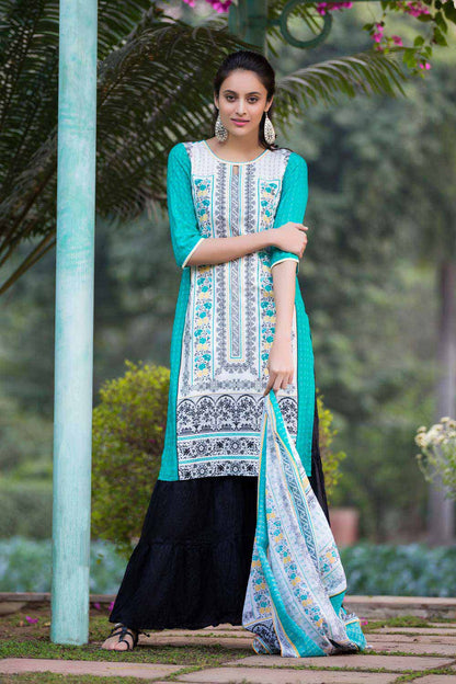 Green Round Neck Floral Print kurta