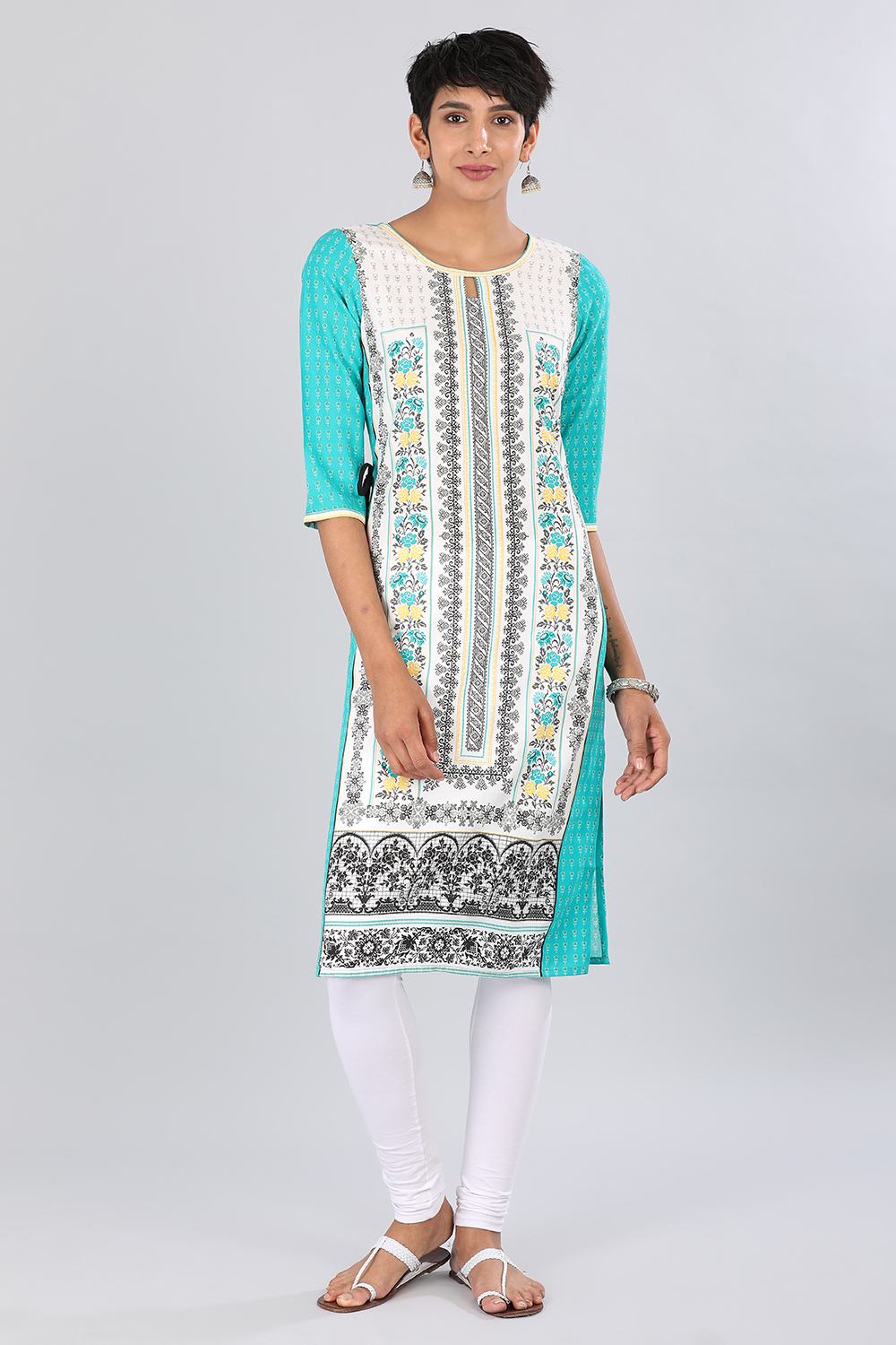 Green Round Neck Floral Print kurta