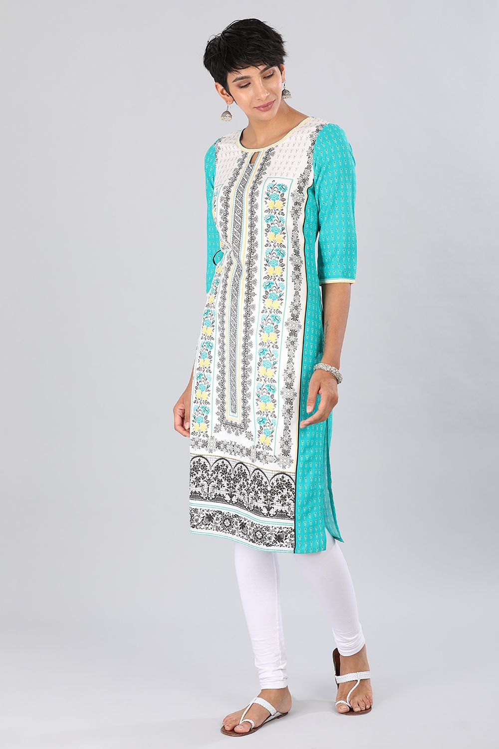 Green Round Neck Floral Print kurta