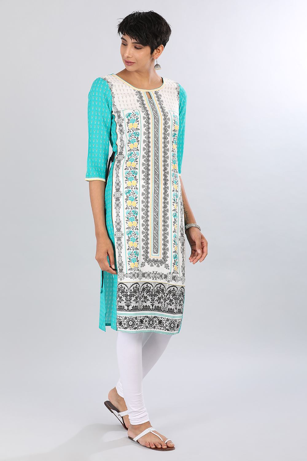 Green Round Neck Floral Print kurta