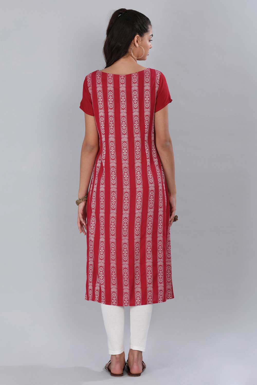 Red Round Neck Printed kurta