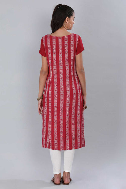 Red Round Neck Printed kurta