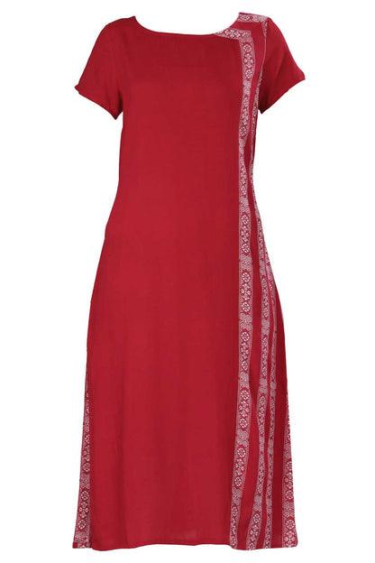 Red Round Neck Printed kurta