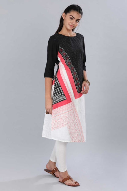 Pink &amp; Black Round Neck Printed kurta