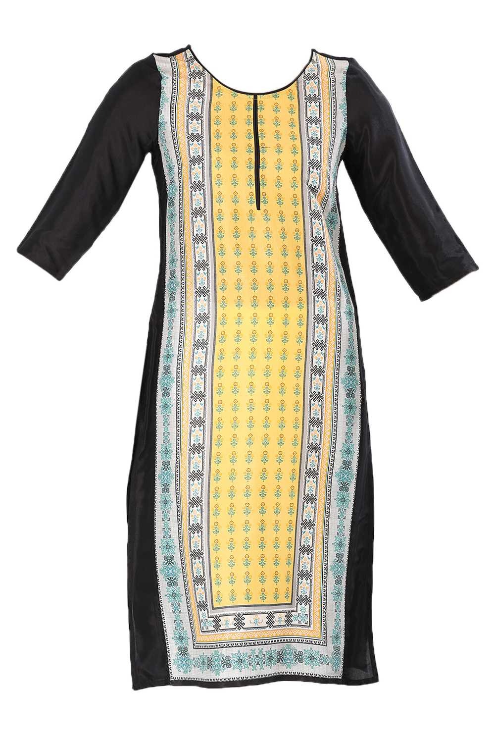 Yellow Round Neck Printed kurta