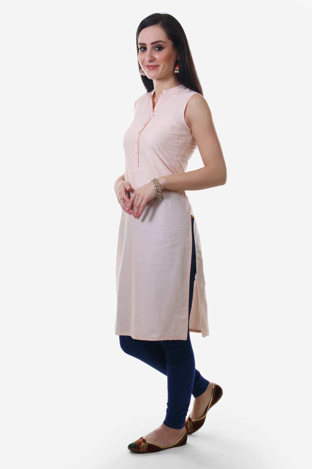 Pink Mandarin Neck Solid kurta