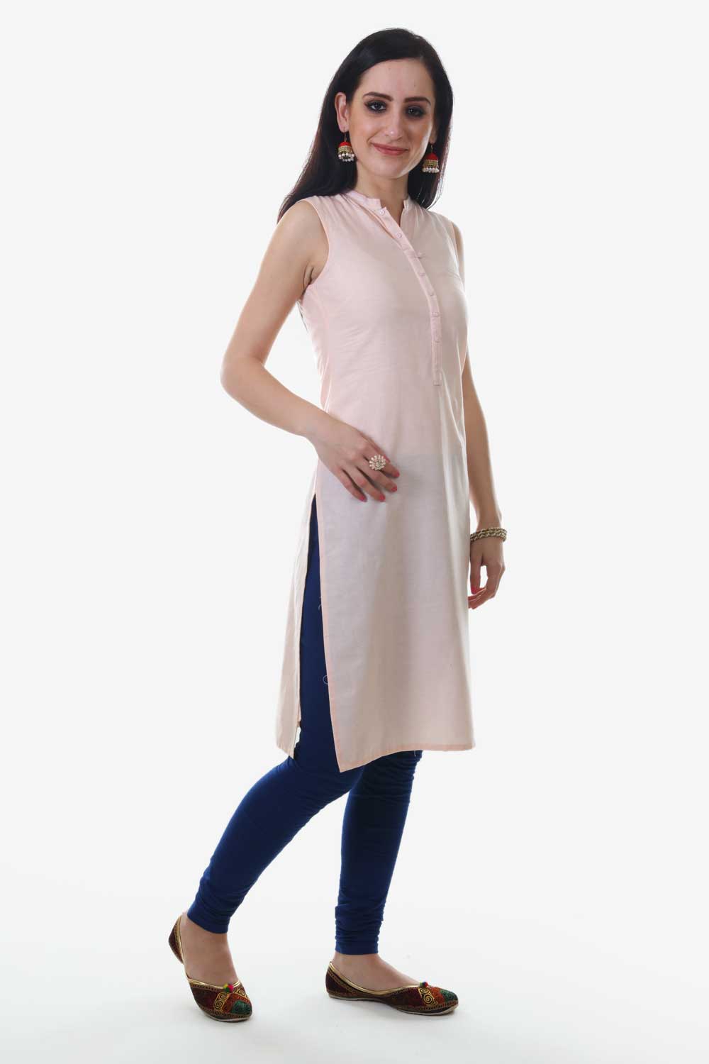 Pink Mandarin Neck Solid kurta