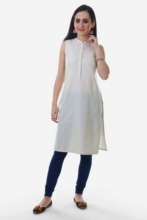 Cream Mandarin Neck Solid kurta