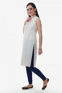 Cream Mandarin Neck Solid kurta