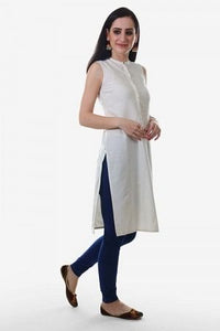 Cream Mandarin Neck Solid kurta