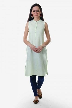 Green Mandarin Neck Solid kurta