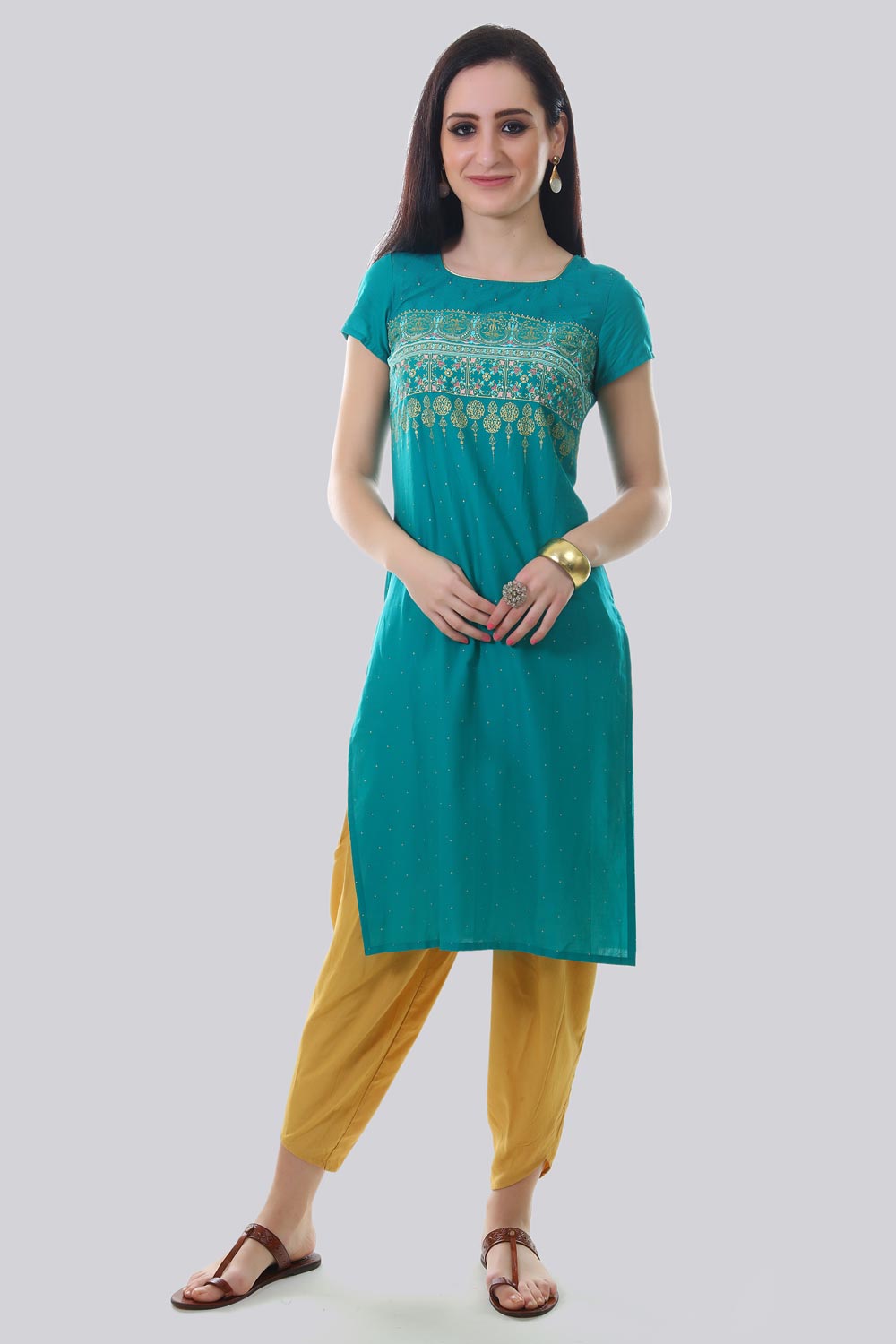 Blue Printed Stylized Square Neck kurta